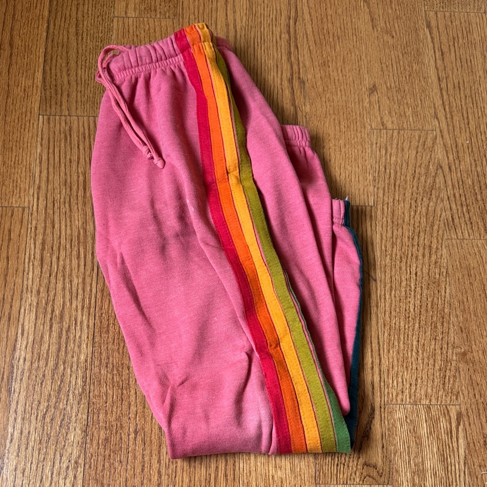 Aviator Nation Pink Joggers with Rainbow Stripe